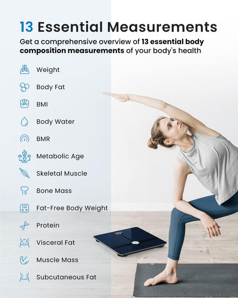 FITINDEX Wi-Fi Scale for Body Weight, Bluetooth Body Fat Scale, Smart Digital Weight BMI Scale, 13 Body Composition