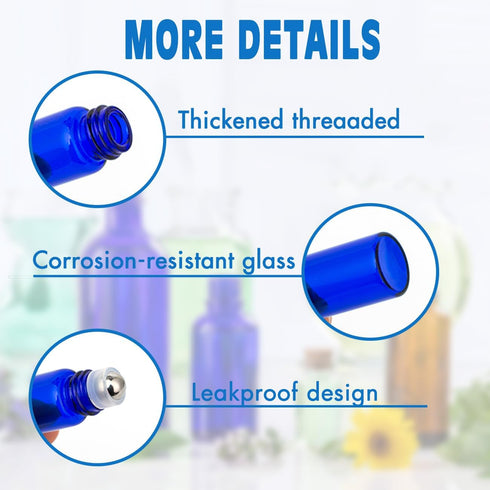 ZEJIA 24Pack 3ml Cobalt Blue Roller Bottles, Thick Glass Essential Oil Bottles with Stainless Steel Roller Ball and 2