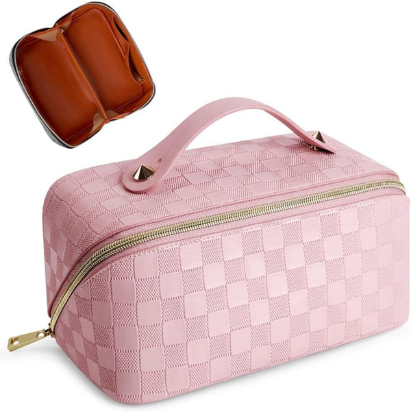 Large Capacity Travel Cosmetic Bag, Plaid Checkered Makeup Bag, Portable Waterproof Skincare Bag