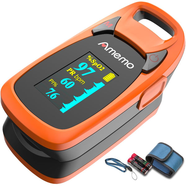 Fingertip Pulse Oximeter with Plethysmograph, Large OLED Digital Display Blood Oxygen Saturation Monitor (Red-Orange)