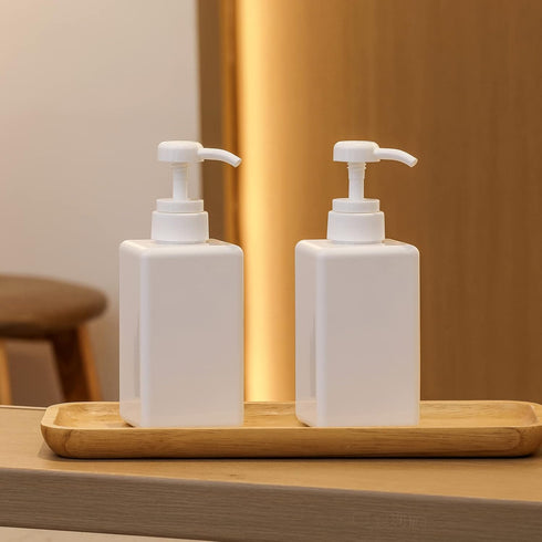 Refillable Plastic Pump Bottle, Empty Lotion Soap Dispenser Liquid Container, 15oz/450ml White, 2 Pack for Bathroom