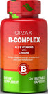 ORZAX Vitamin B Complex Supplement for Women & Men with Choline, Inositol - Balanced Energy Metabolism, Immune & Nerve