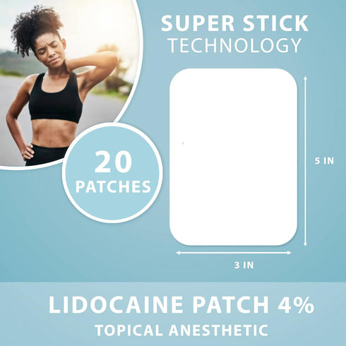 Curist Super Stick Lidocaine Patches, Topical Pain Relief for Back, Neck, Sore Muscle Relief, 20 Patches - 1 Pack