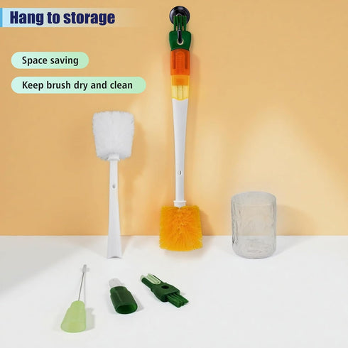Rovella Set (1Pc Five-in-one Bottle Brush Green), Long Handle Bottle Cleaning Brush Straw Brush Nipple Brush
