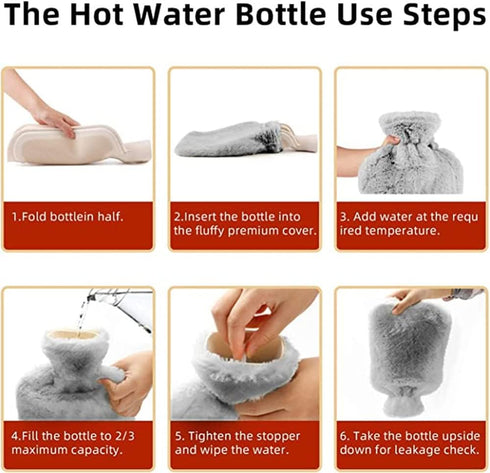 Hot Water Bottle with Soft Cover, 2 Liter Large, Removable Hot Water Bag for Pain Relief, Neck and Shoulders, Feet