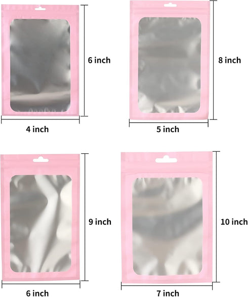 150 PCS-6x9 Reclosable Mylar Bags Pink for Food Storage, Resealable Large Mylar Bag with Clear Window for Small Businesses, Smell Proof Aluminum Foil Ziplock Edible Packaging Bag for Candies. by Circloophs