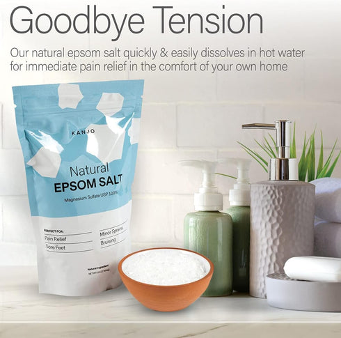 Kanjo Natural Epsom Salt - 100% Pure Magnesium Sulfate USP Bath Salt - 16oz Bag - Unscented - Soak for Muscle, Foot &