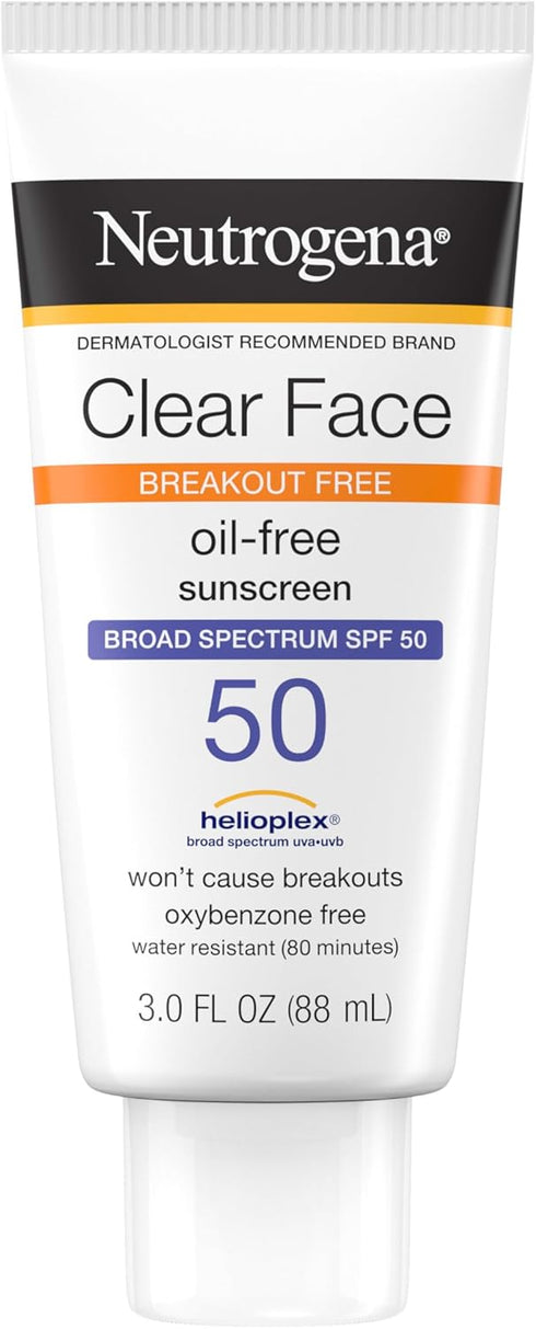 Neutrogena Clear Face Sunscreen Lotion for Acne-Prone Skin, Broad Spectrum SPF 50, 3 fl. oz