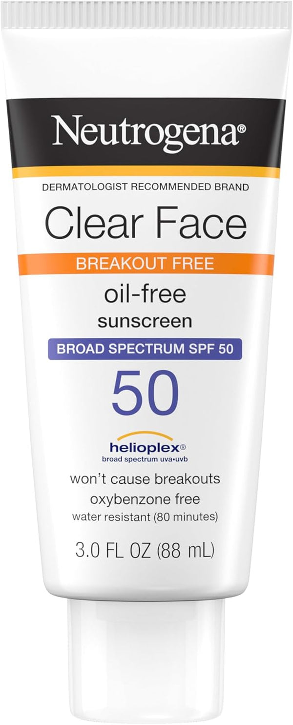 Neutrogena Clear Face Sunscreen Lotion for Acne-Prone Skin, Broad Spectrum SPF 50, 3 fl. oz