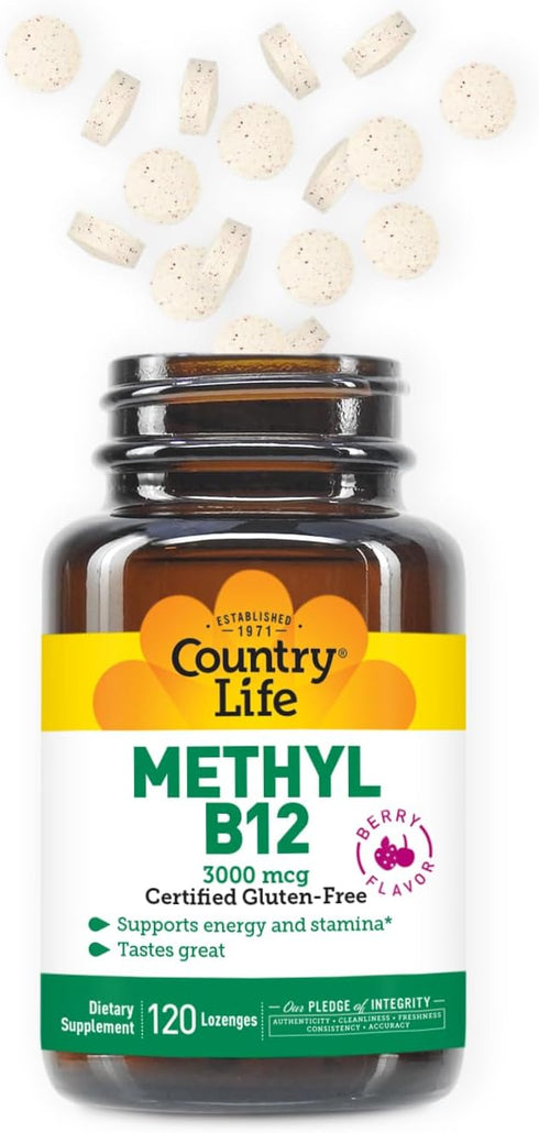 Country Life Methyl B-12, Berry Flavored, 3000 mcg, 120 Lozenges