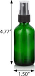 JUVITUS 2 oz Green Glass Boston Round Bottle with Black Fine Mist Spray (12 Pack) + Funnel by JUVITUS