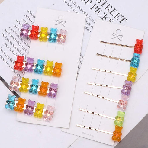 Mixed Cartoon Panda Bear Hair Clips, Gummy Bear Candy Hairpin Barrette for Kids Girls