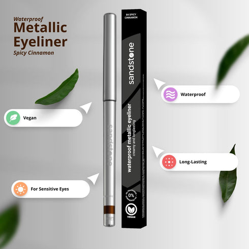 Hypoallergenic Waterproof Eyeliner (Spicy Cinnamon) - Unscented Metallic Brown Eye Pencil, Vegan & Cruelty Free