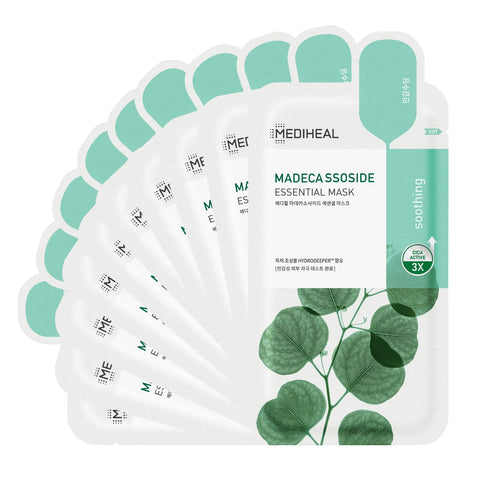 Mediheal Best Korean Sheet Mask - Madecassoside Essential Face Mask, 10 Sheets for Sensitive Blemish Prone Skin