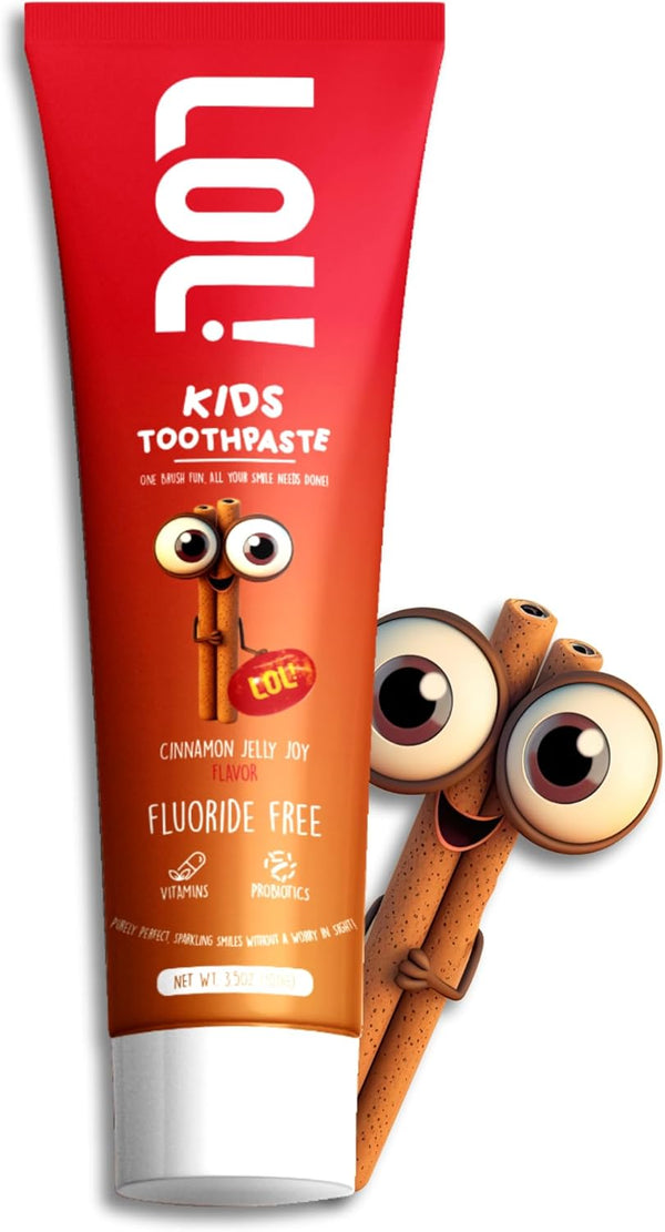 LOL Kids Fluoride-Free Toothpaste | Natural Whitening, Nano Hydroxyapatite, Probiotics, Cinnamon Jelly Joy