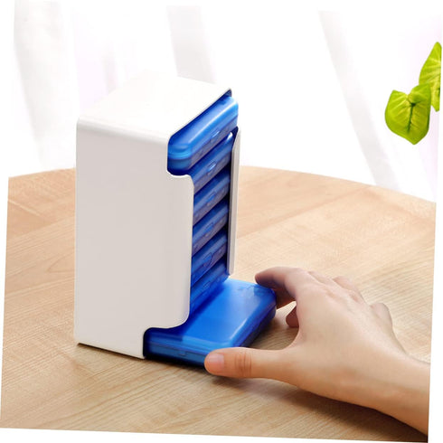 Set Portable Blue Pill Organizer Box for Daily Medication Storage