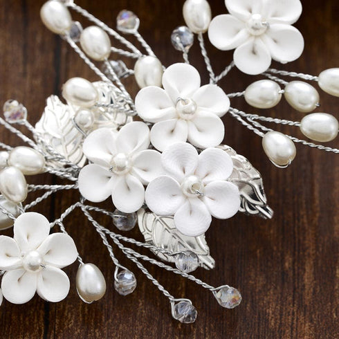 Unicra Silver Bride Wedding Hair Vine, Pearl Bridal Hair Piece with Leaf Hair Accessories (12.5 Inches)