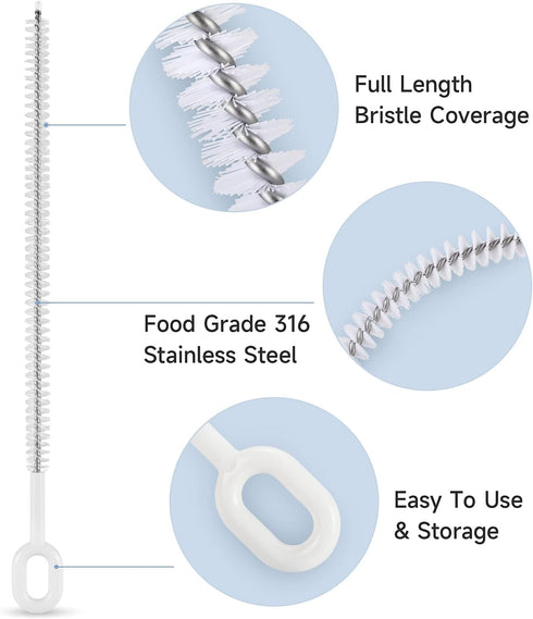 Heavy-Duty Straw Cleaner Brush Set, 4-Pack, 10-Inch & Multi-Diameter, Full Bristle Coverage for All Straw Sizes