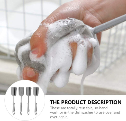 Hemoton Bottle Sponge Brush, 4pcs Long Handle Cup Cleaning Brush for Wine Glasses and Bottles