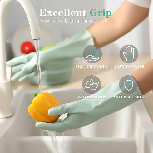 URSMART Dishwashing Household Gloves, 6 Pairs Rubber Latex Waterproof for Kitchen Dish Washing Laundry Cleaning (Color