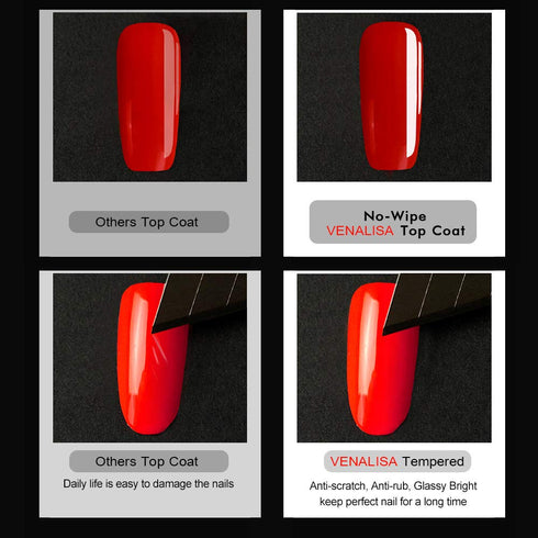 VENALISA 15ML No Wipe Tempered Top Coat - Scratch Resistant High Gloss Soak Off Gel Nail Polish