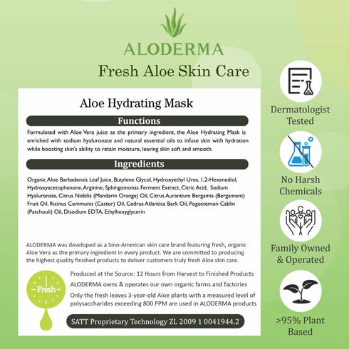 Aloderma Hydrating Sheet Face Masks with 87% Organic Aloe Vera - 5 Pack Moisturizing Masks with Hyaluronic Acid
