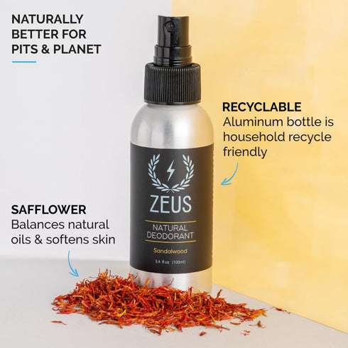 ZEUS Natural Body Deodorant Spray for Men - Aluminum-Free, Vegan-Friendly with Safflower Oil, Vanilla Rum