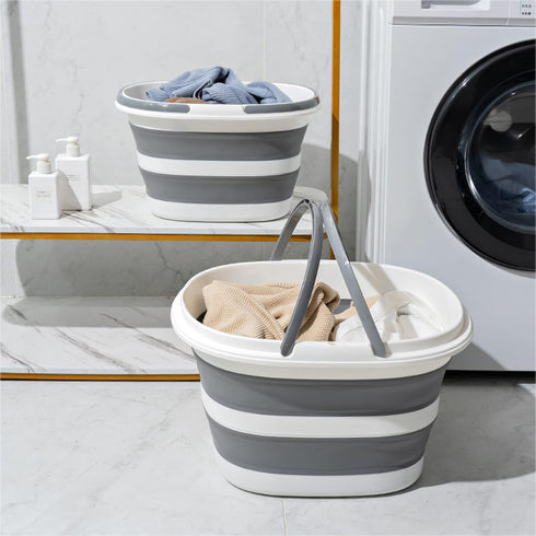 Large Plastic Cleaning Caddy Bucket with Handles - Portable Tool Storage Tote, Collapsible for Fishing, Garden (Grey)