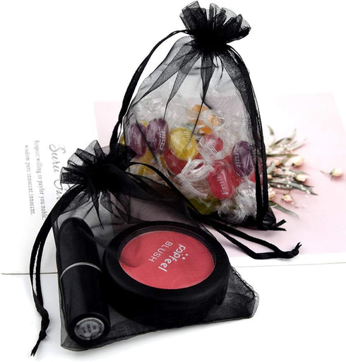 50pcs Organza Bags 3.54''x4.33'' Satin Drawstring Pouch, Wedding Party Favor Gift Bag, Black