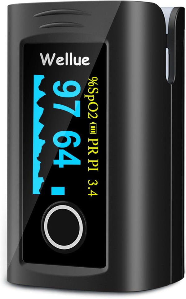 Wellue Fingertip Pulse Oximeter, Blood Oxygen Saturation Monitor with Batteries, Carry Bag & Lanyard.