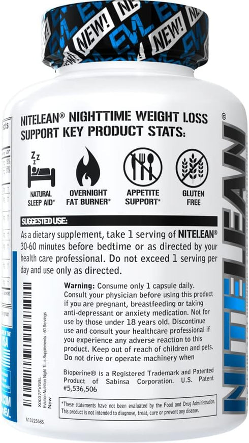 Evlution Nutrition Night Time Fat Burner Support, Overnight Sleep and Weight Loss Support Pills with Thermogenic Green