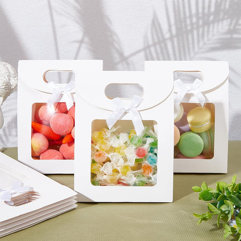NBEADS 24 Pcs White Kraft Paper Bags with Clear Window: Stand Up Gift Bags with Handles for Candy Cookies Packaging