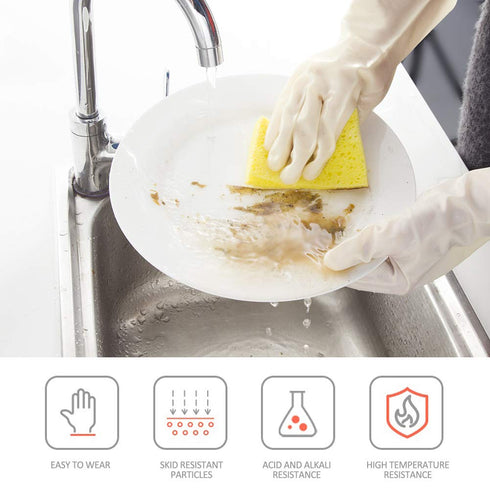 BOOMJOY Heavy Duty Nitrile Cleaning Gloves, Reusable Medium Dishwashing Gloves for Kitchen, Bathroom, Pet Care - White,
