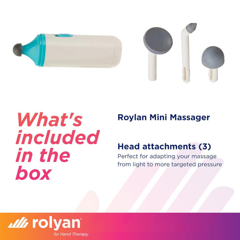 Rolyan Mini Massager with Battery, Handheld Compact Massager with Interchangeable Heads Reduces Scar Visibility, Quiet