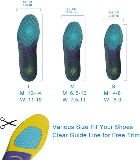 VSUDO Arch Support Sports Shoe Insoles, Shock Absorption Inserts for Men or Women, High Elastic Running Insoles, L