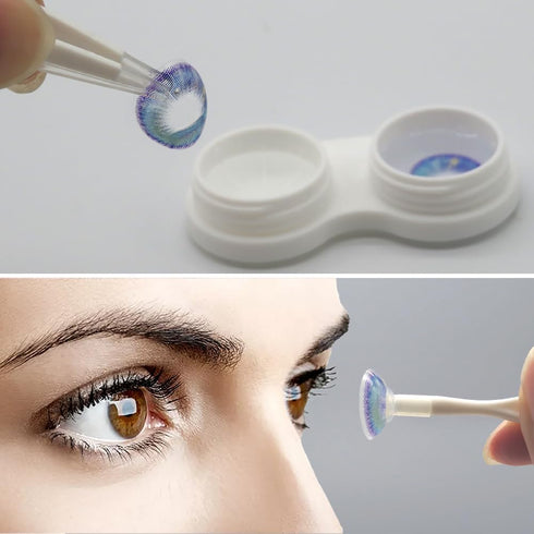 Contact Lens Case with Cleaner Washer, Portable Cute Eye Contacts Applicator Removal Tool Kit with Mirror (Silver)