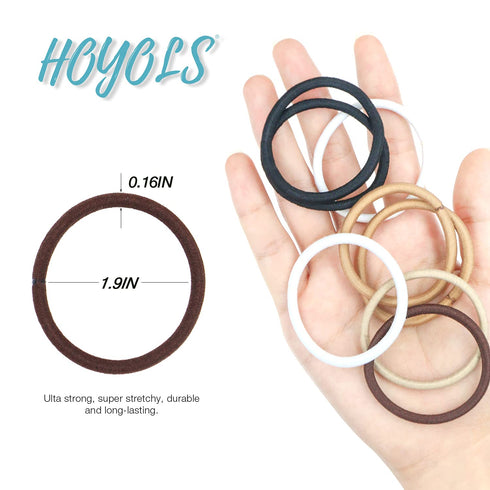 HOYOLS Ponytail Holders Hair Ties, No Metal Braided Bands, Elastic Thick Tie for Women, 50 Count, Brown