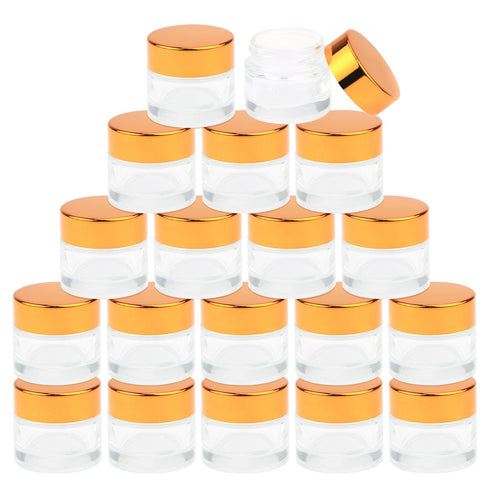 Wresty 10 Gram Glass Cosmetic Containers, 19 Packs Round Sample Jars with Gold Lids for Creams and Makeup
