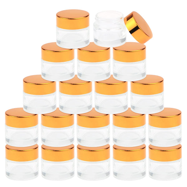 Wresty 10 Gram Glass Cosmetic Containers, 19 Packs Round Sample Jars with Gold Lids for Creams and Makeup