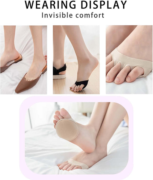 Metatarsa Foot Pads, Reusable Soft Ball of Foot Cushions for Women, Honeycomb Fabric Pain Relief (3 pairs Beige)