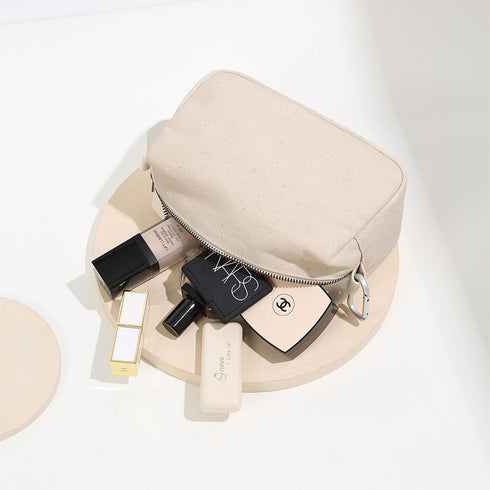 Lightweight Cosmetic Organizer Bag with Ring Clasp, Perfect Travel Makeup Bag for Women, Nylon Stand Up Design