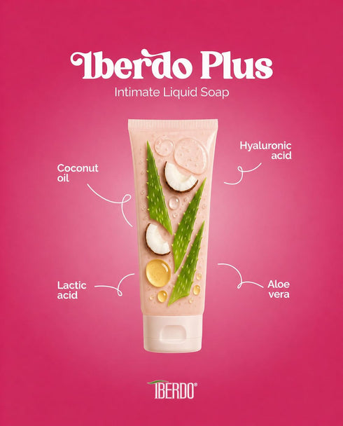 IBERDO PLUS 250 ml Feminine Wash pH Balanced, Antifungal Intimate Soap Cleanser for Women with Hyaluronic Acid, Aloe