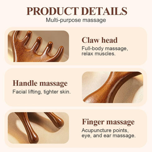 Wooden Massage Comb, Meridian Massage Combs, Manual Scalp Massager,Guas Sha Tools for Head Face Eye Nose Jaw and Neck