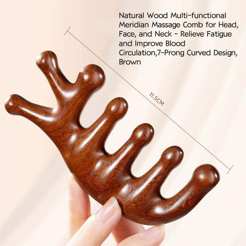 Set 7-Prong Sandalwood Massage Comb Gift - Wooden Scalp Massager & Gua Sha Tool for Head, Neck, Face, Shoulders