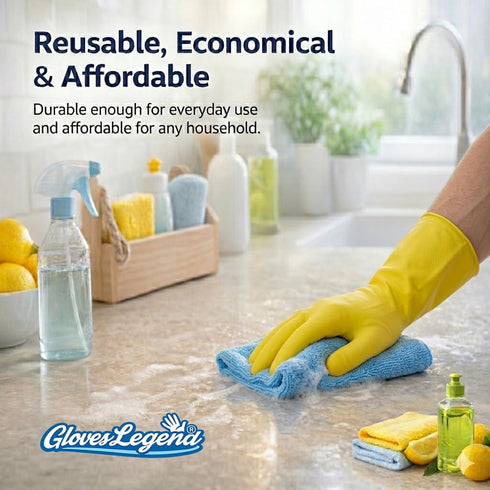 Reusable Dishwashing Gloves for Kitchen Cleaning - Medium & Small in Yellow