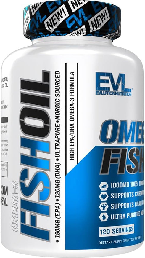 Evlution Nutrition Triple Strength Omega 3 Fish Oil - Burpless EPA DHA Supplement in Easy to Swallow Citrus Softgels -