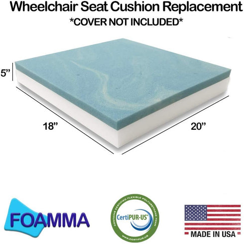 Foamma 5 18 20 Gel Memory Foam Wheelchair Seat Cushion Replacement for Coccyx, Orthopedic Back Support, x x Centipur-US