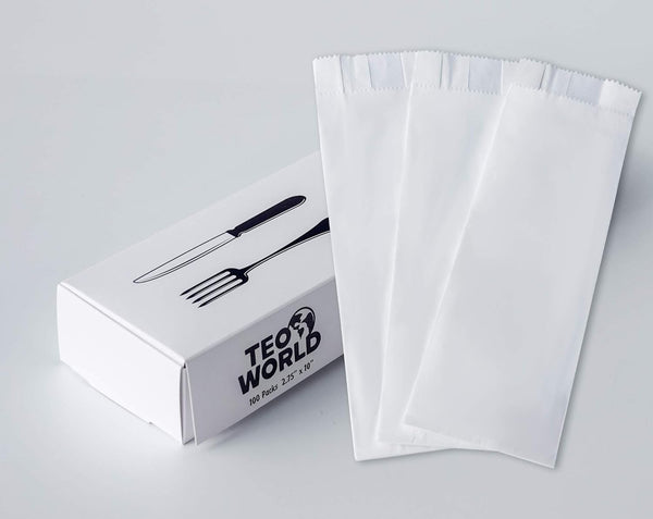 100 Pack 100% White Kraft Paper Bags, 2.75 x 10 inches White Plain Bag for Kitchen Cutlery Utensils Holder