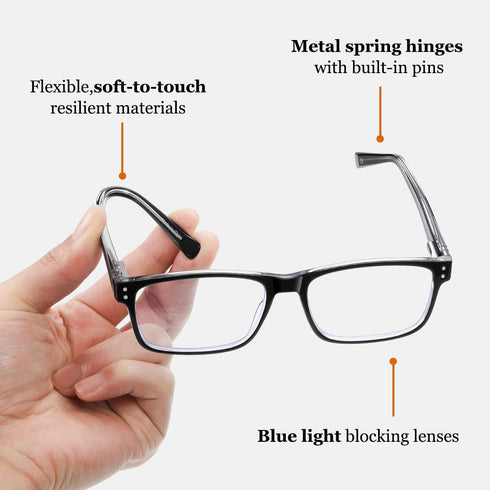 EYECEDAR 4-Pack Reading Glasses for Men, Blue Light Blocking, Adjustable Metal Spring Hinges, 1.50