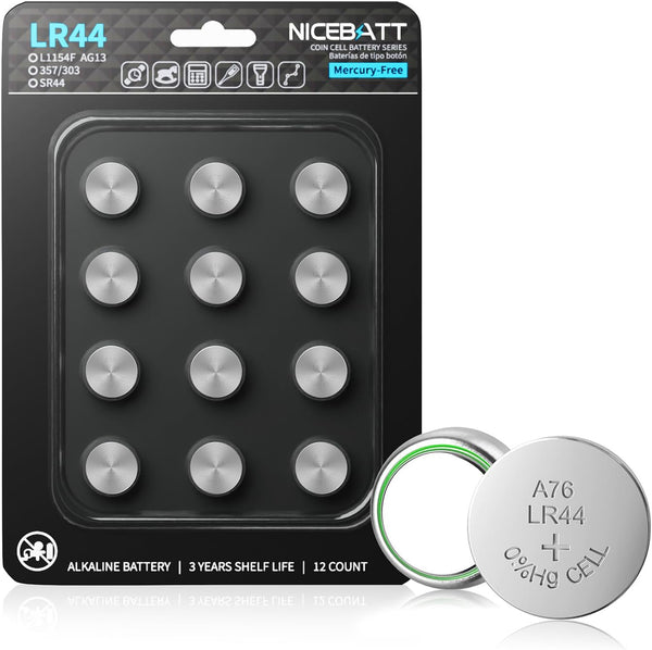 NICEBATT A76 357/303 LR44 Batteries 12 Pack, AG13 L1154F 357 303 SR44 76A